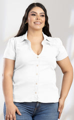 BLUSA PLUS SIZE TIPO CAMISERA CON DETALLES EN PLIEGES P678