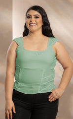 BLUSA CLASICA PLUS EN TIRAS Y CON ENCAJE P706
