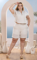 SET RAYAS  BLUSA Y SHORT  PLUS SIZE P741