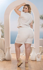 SET RAYAS  BLUSA Y SHORT  PLUS SIZE P741