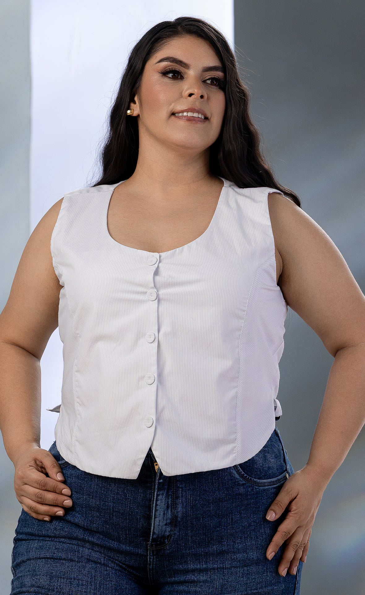 CHALECO PLUS SIZE RAYAS VERTICALES MINI P748
