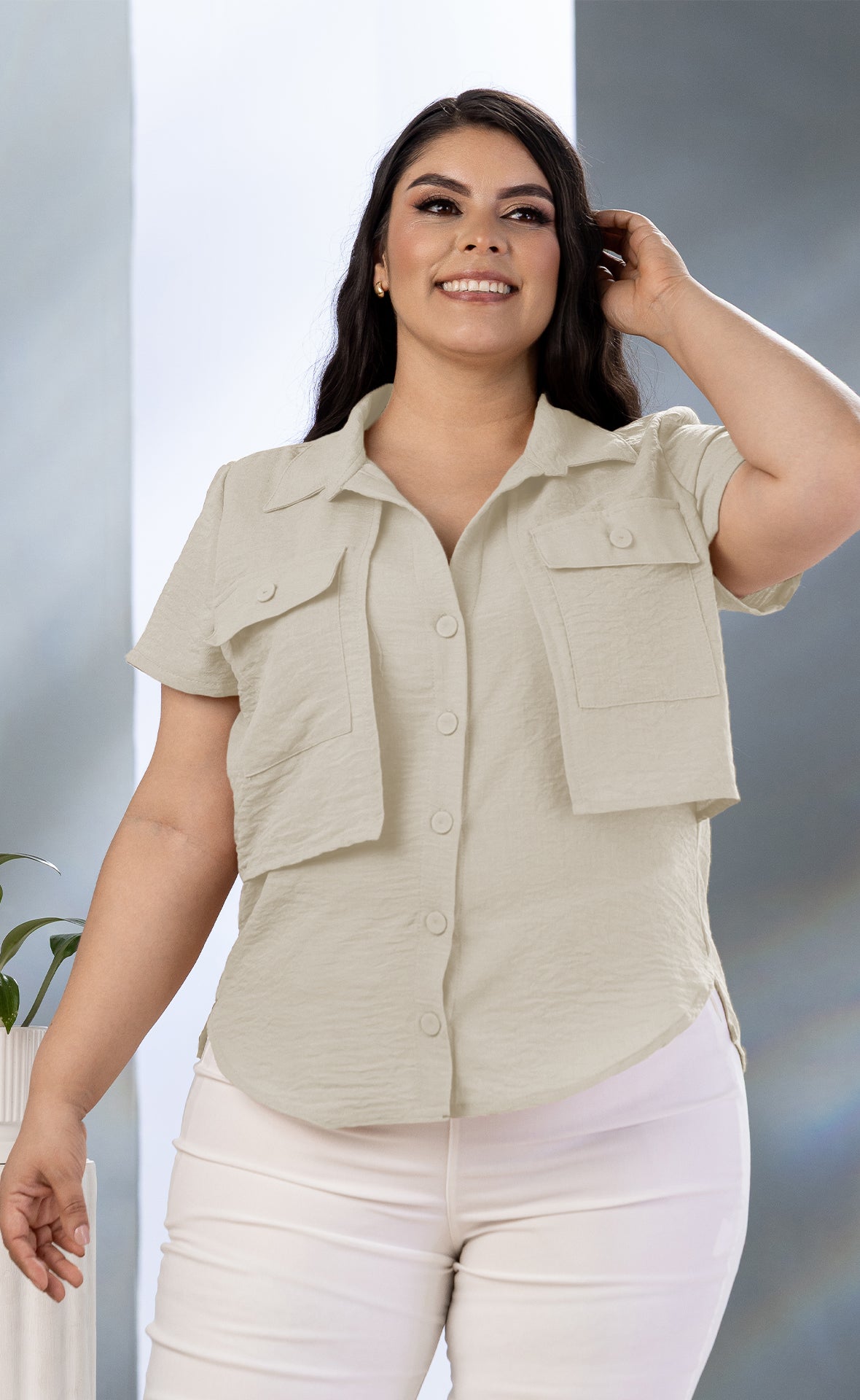 BLUSA PLUS SIZE TIPO CARGO CON BOLSILLO P750