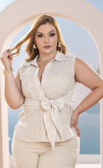 BLUSA PLUS SISA CON CINTURON Y OJALILLO  P784