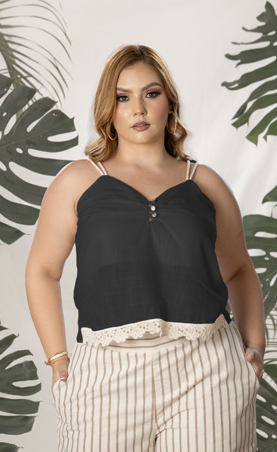 BLUSA PLUS SIZE TIRAS CON BOLILLO P805