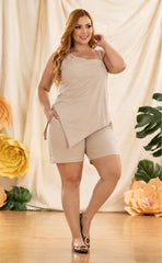 SET BLUSA Y SHORT PLUS CORTE DIAGONAL P871