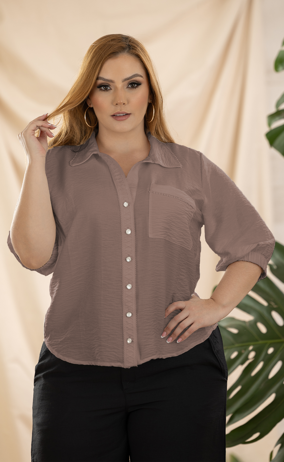 BLUSA CAMISERA PLUS SIZE MANGA 3/4 P882