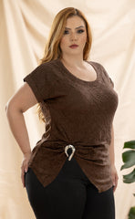 BLUSA MANGA CORTA CON CORTE INFERIOR EN V P898