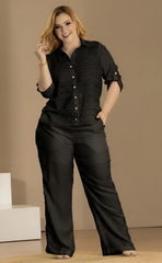 CONJUNTO DOS PIEZAS DE CAMISA CON ENCAJE Y PANTALÓN ANCHO P929